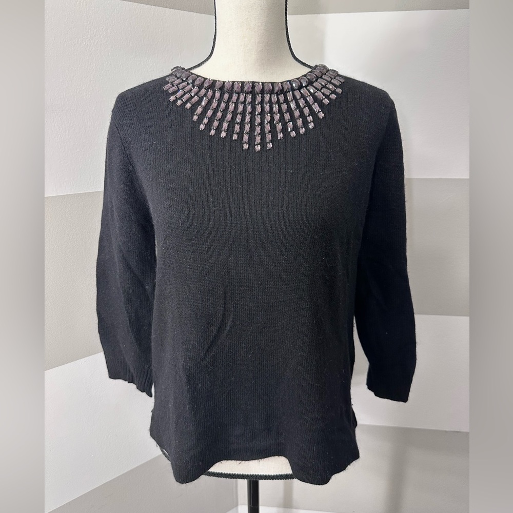 JCREW beaded bib neck wool rabbit hair black sweater size Medium